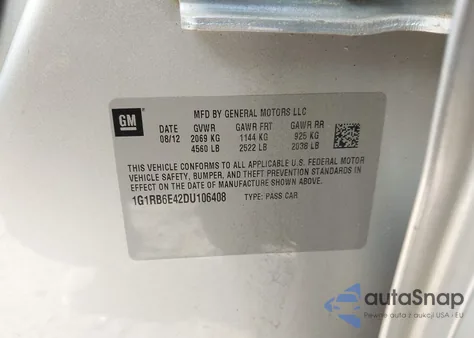 2013 Chevrolet Volt from USA, damaged, VIN 1G1RB6E42DU106408